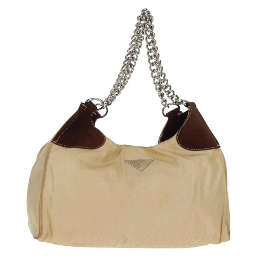 Prada Chain Tote Soft Calf Beige Nylon Shoulder Bag Bag